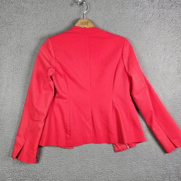 Versona Red Blazer 2 Collarless Hook Eye Pockets Split Cuffs Stretch Work Jacket - Picture 13 of 16